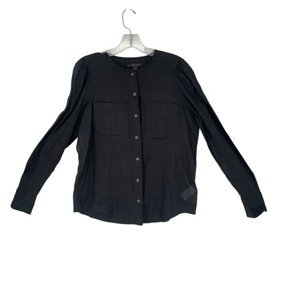 Banana Republic Black Blouse Semi Sheer Minimalist Classic Small Button Front - Picture 1 of 7
